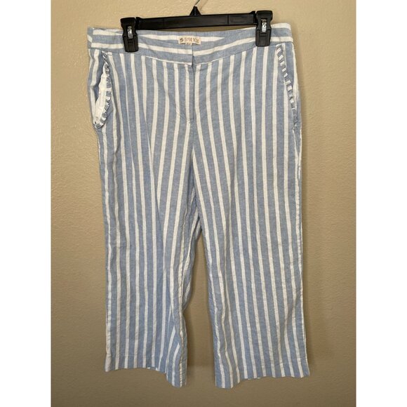 Eliane Rose womens Blue White Striped Cropped Pants 10 linen pockets wide leg - Picture 2 of 7